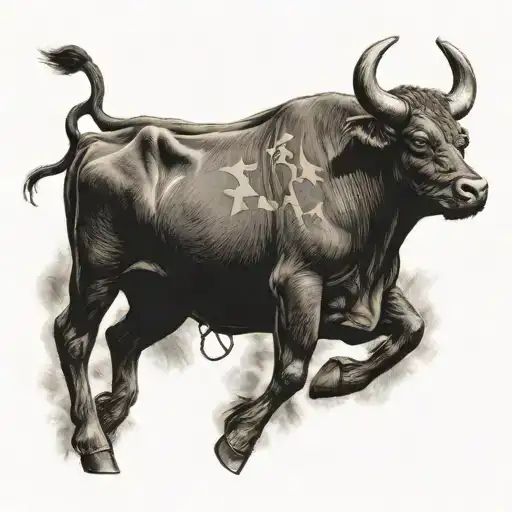 Charging Bull With Spanish Flag Draped Over It's Back