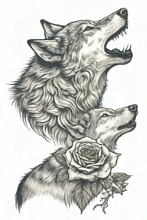 Wolf Howling With A Rose