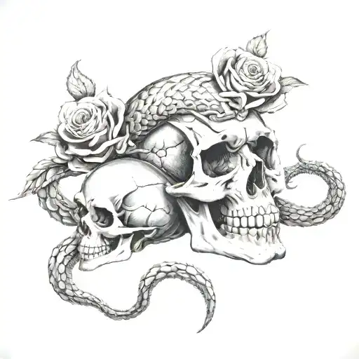 Skull With Snake And Roses