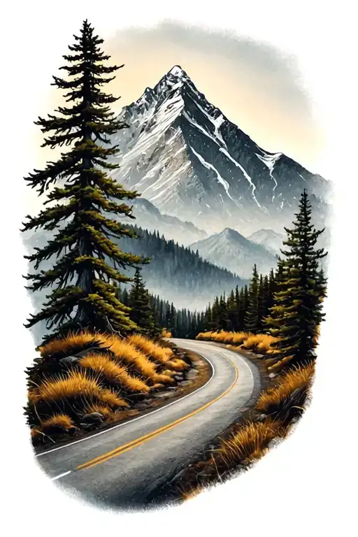 Mountain Road And Tree