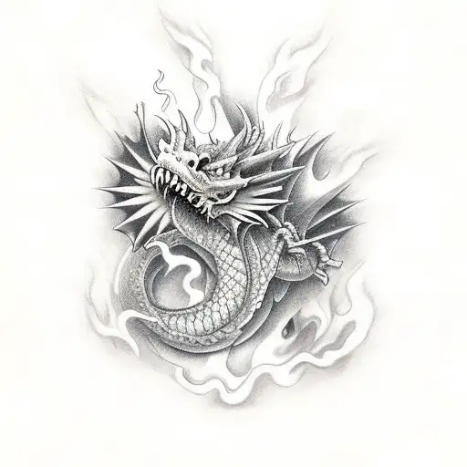 Dragon With Flames Coming Out Nose With Two Humans Beaten Down And Bloody Waiting To Be Devoured