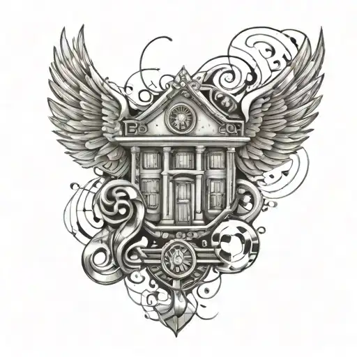 A Home Symbol With A Police Badge And Musical Notes Incorporated