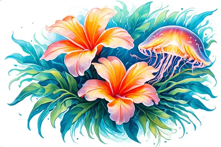 Hawaiian Flowers With Jellyfish Floating
