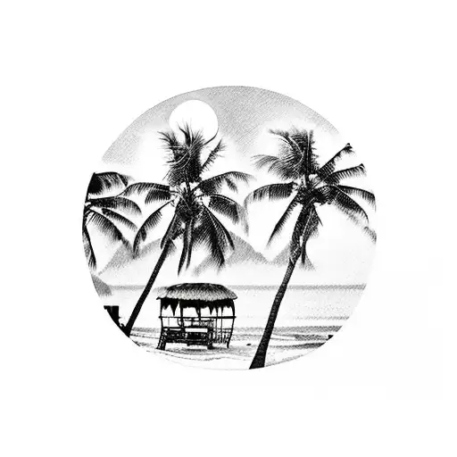 Tropical Beach Scene With Palm Tree Beach House Moon Beach Chairs