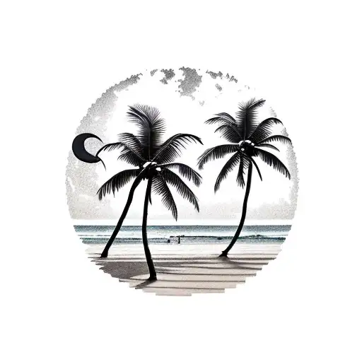 Tropical Beach Scene With Palm Tree Beach House Moon Beach Chairs
