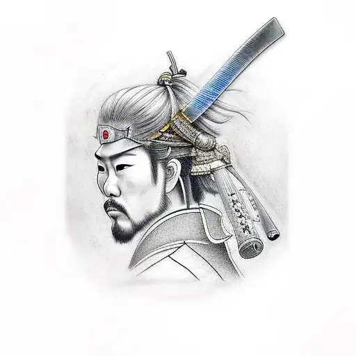 Samurai De Perfil Con Espada En La Mano