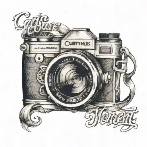 A Camera Lens With The Words 'Capture The Moment' Intertwined In A Script Font