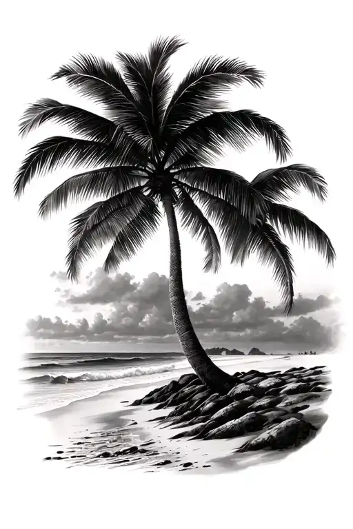 Beach Scene With Palm Trees