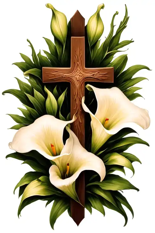 Cross With Cala Lily Flowers Intertwined