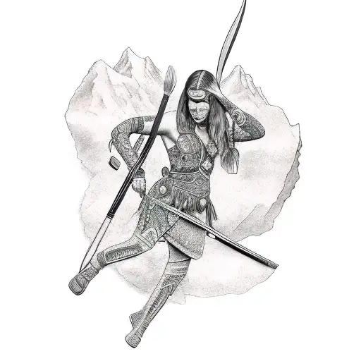 Warrior Indio Girl Shooting A Bow