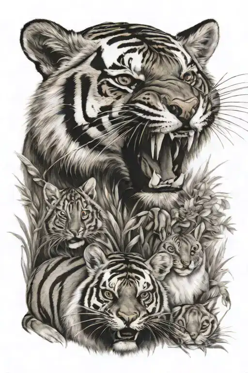 Tiger With Badger And Rabbit