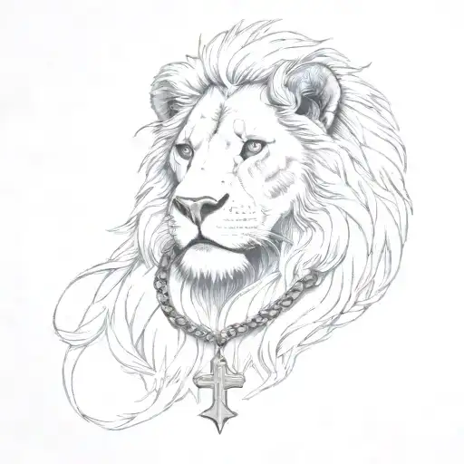 Lion With Cross Around His Neck As A Necklace