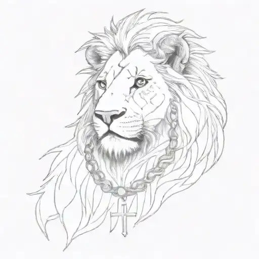 Lion With Cross Around His Neck As A Necklace
