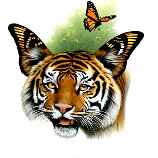 Bebe Tiger Playing With Butterfly Flying