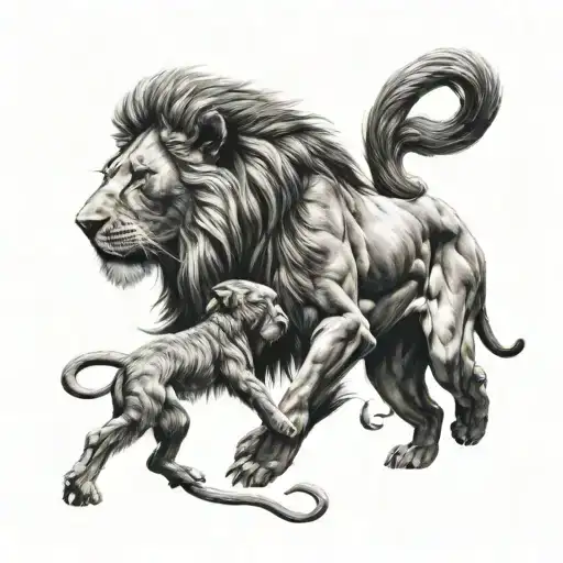 Lion Protecting Monkey