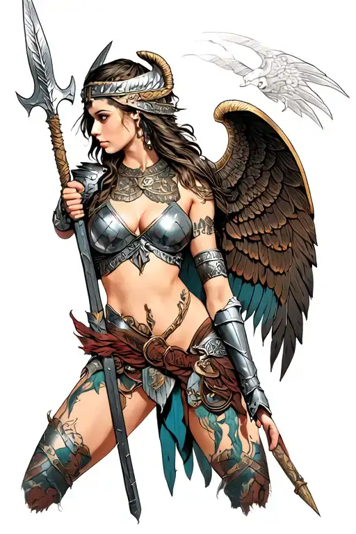 Valkyrie With Skimpy Armour Holding A Spear