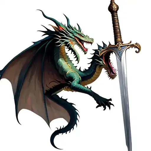 Dragon Flying Upwards Carrying A Sword