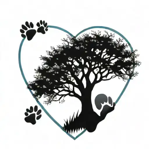 Blue Heart With 2 Dog Paws Infront And Tree Of Life