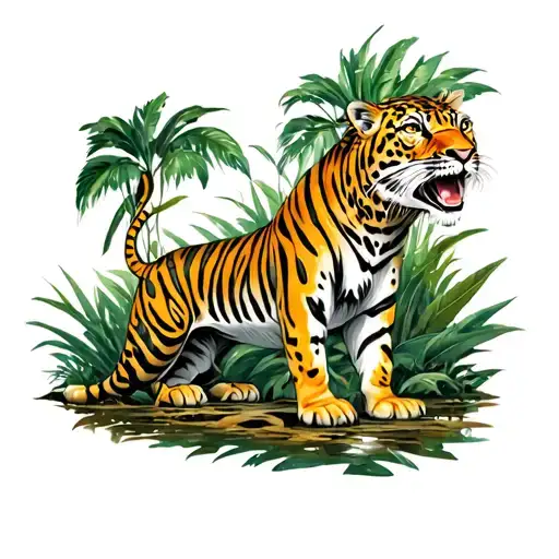 Jagaur In Jungle Background