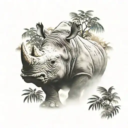Rhino In Jungle Background
