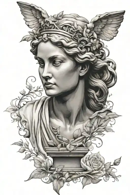 Realistic Portrait Of The Goddess Nike Statue Shaded Surrounding