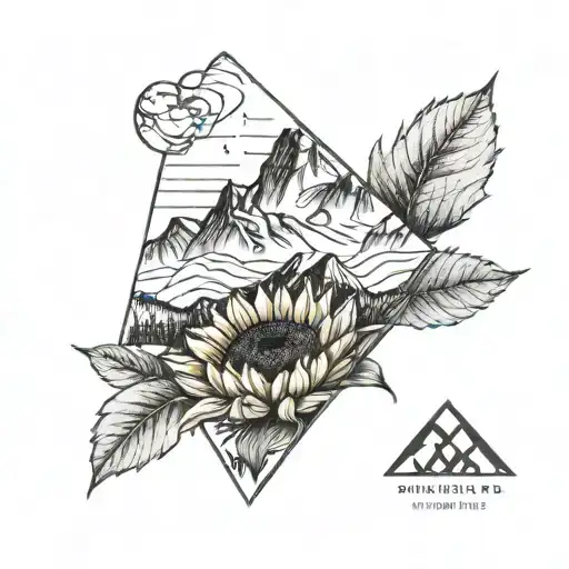 A Minimalist Tattoo Of A Mountain Range With A Subtle Sunflower Incorporated Into The Design