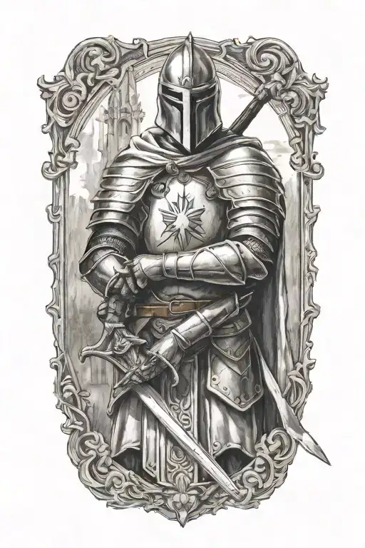 Templar Knight Holding A Sword Looking Forward