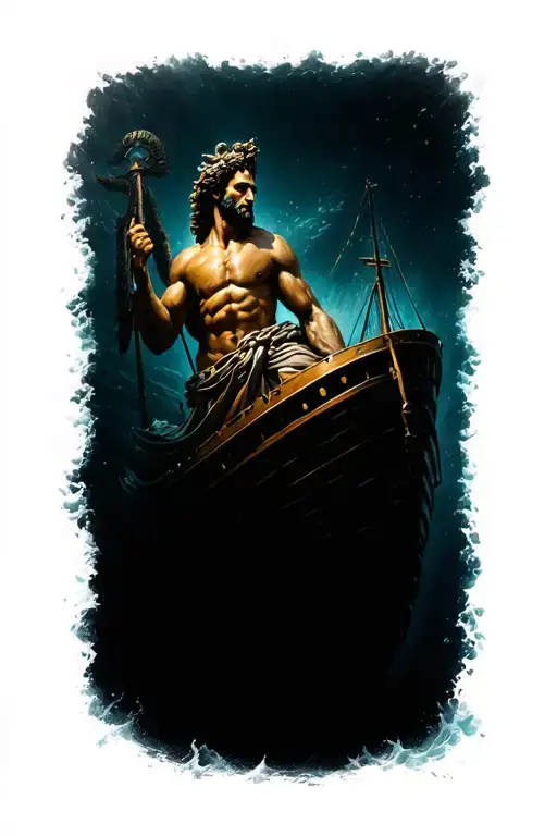 Greek God Poseidon Shipwreck Sinking Into The Depths