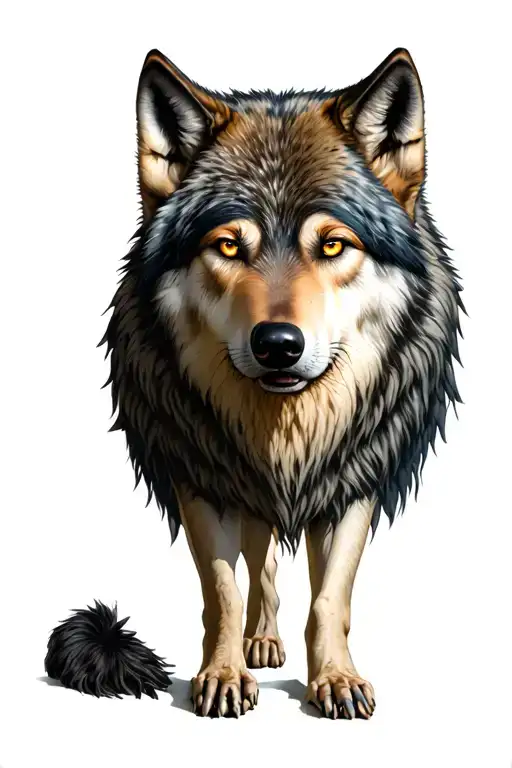 Full Body Hungry Wolf Dark Brown Eyes