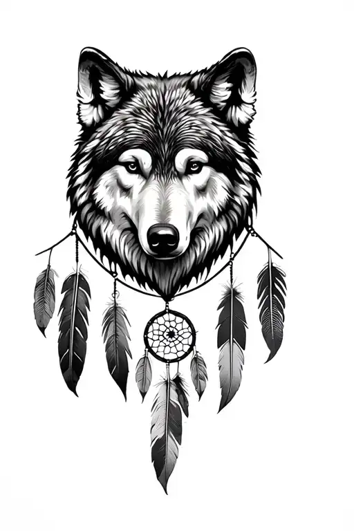 Dream Catcher 5 Feathers Wolf And Bear Head