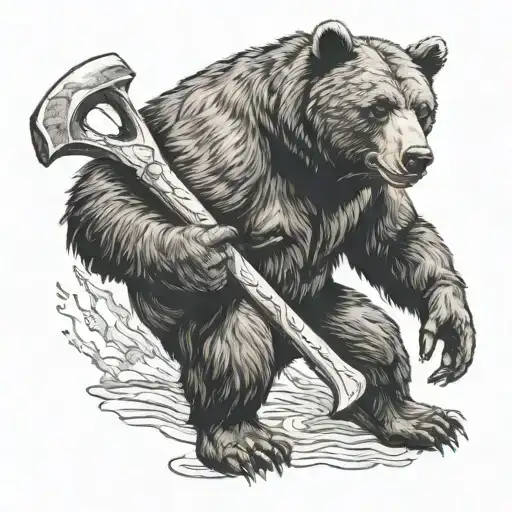 Bear Holding An Axe Ready To Fight