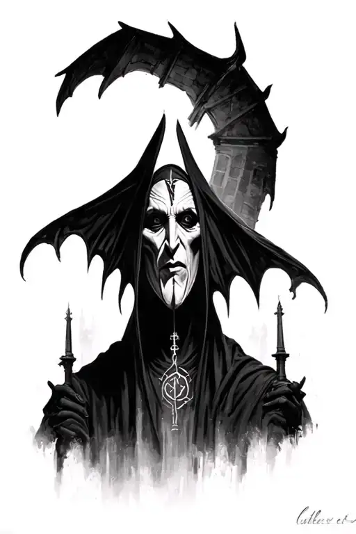 Demon Valak From The Film Spell Against The Background Of The Church