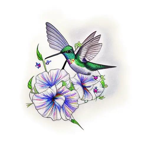 Hummingbird With Morning Glories