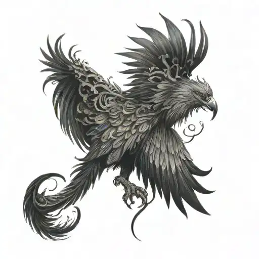 Black Phoenix With Long Fire Tail