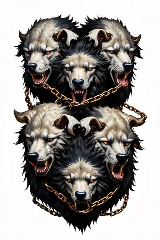 Cerberus With Three Heads In Chains