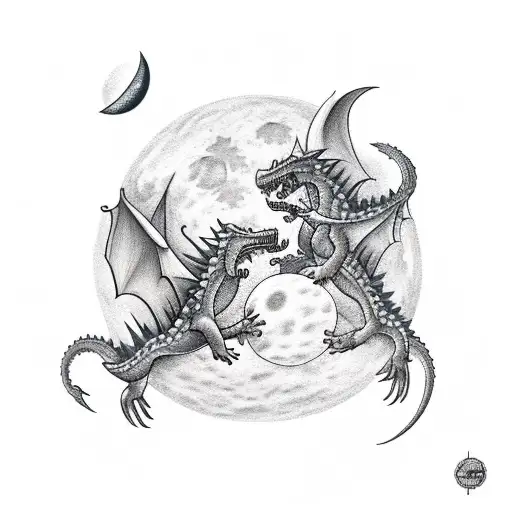Phases Of The Moon With Dragons Flying Around It