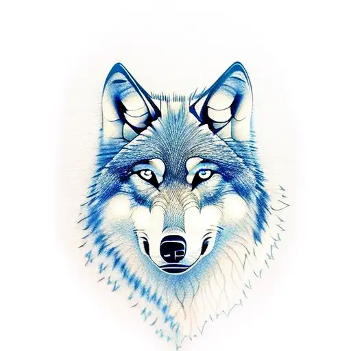 Wolf With Bright Blue Eyes In The Woods