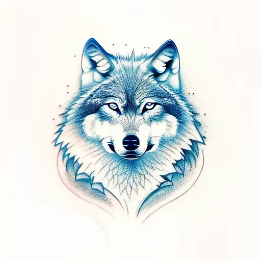 Wolf With Blue Eyes In The Woods