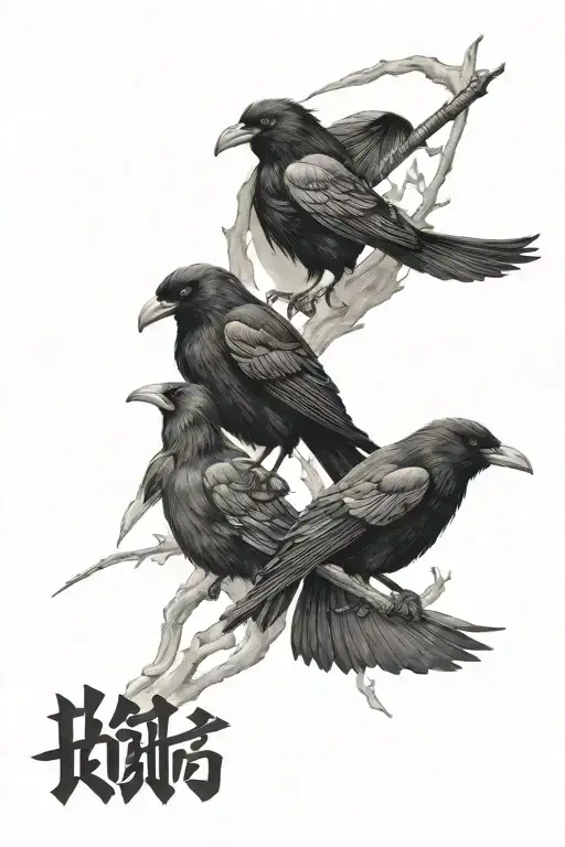Realistic Japanese Crows And Samurai