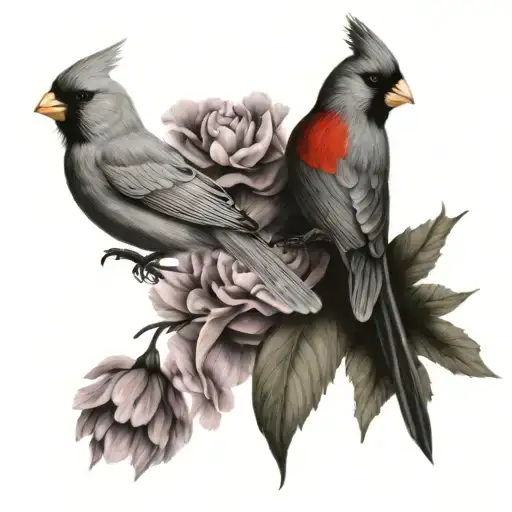 Carnation Sleeve With Male And Female Cardinals