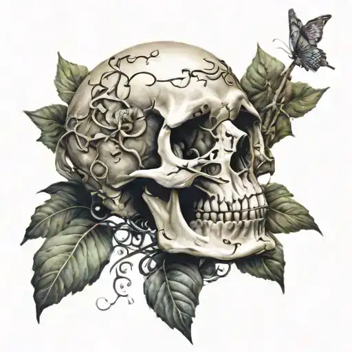 A Skull With Vines Coming Out Of It In All Directions
