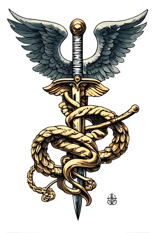 Hermes Tattoo With Caduceus And Sword