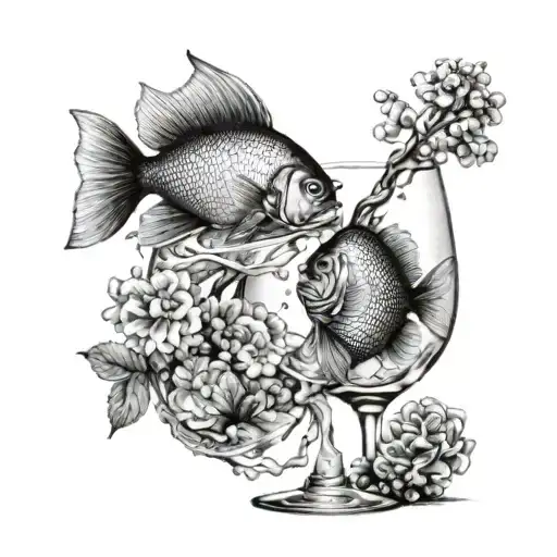 Two Pisces Fish Swimming In A Wine Glass