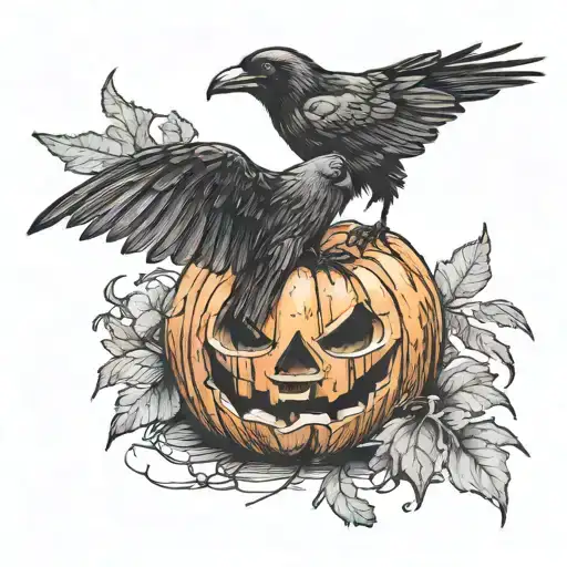 Crow Sitting On A Wilted Jack O Lantern