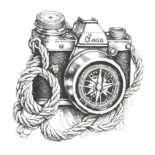A Camera Lens Intertwined With A Compass