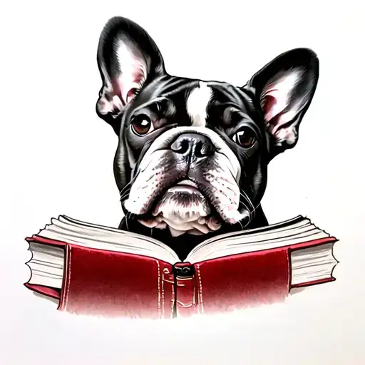 French Bulldog Head Profile Holding A Book