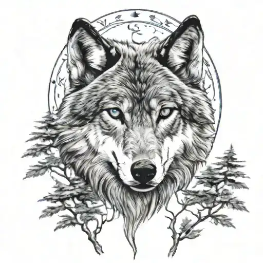 A Wolf Blue Eyes Seeing Moon On The Forest