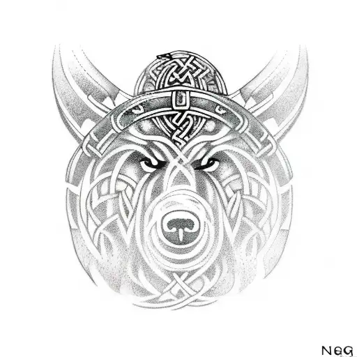 Viking Bear Tattoo With Vegvisir And Yggdrassil