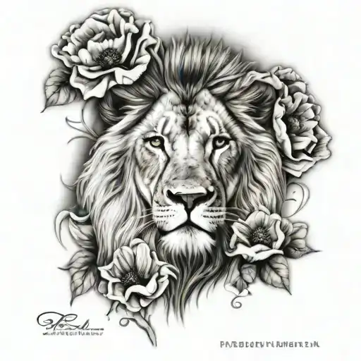 Lion With Poppy Flowers