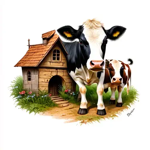 Baby Cow And A Little House